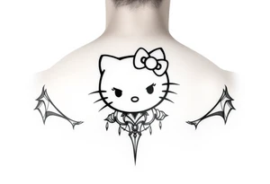 white background, cyber sigilism art / neo primal inspired hello kitty tattoo idea