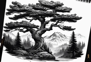 Full back tattoo ancient pine tree Forrest tattoo idea