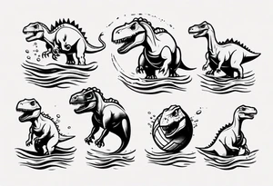 dinosaur playing water polo tattoo idea