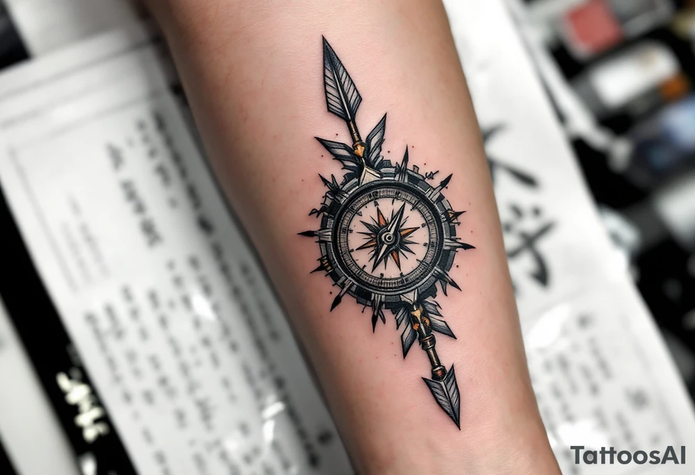 Japanese arrow with compass/clock tattoo idea