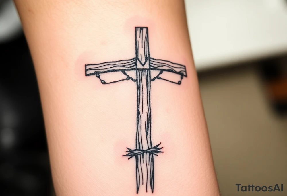 a wooden 12kv pole. Make the pole a cross that has a hidden resemblance to god. tattoo idea