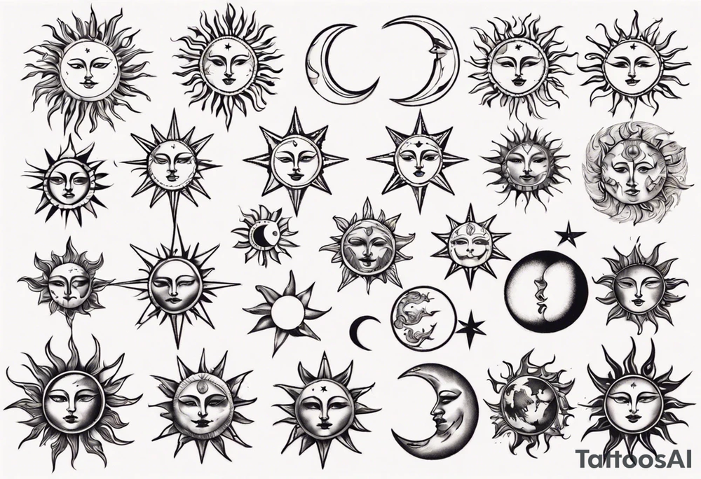 Sun star and moon tattoo idea