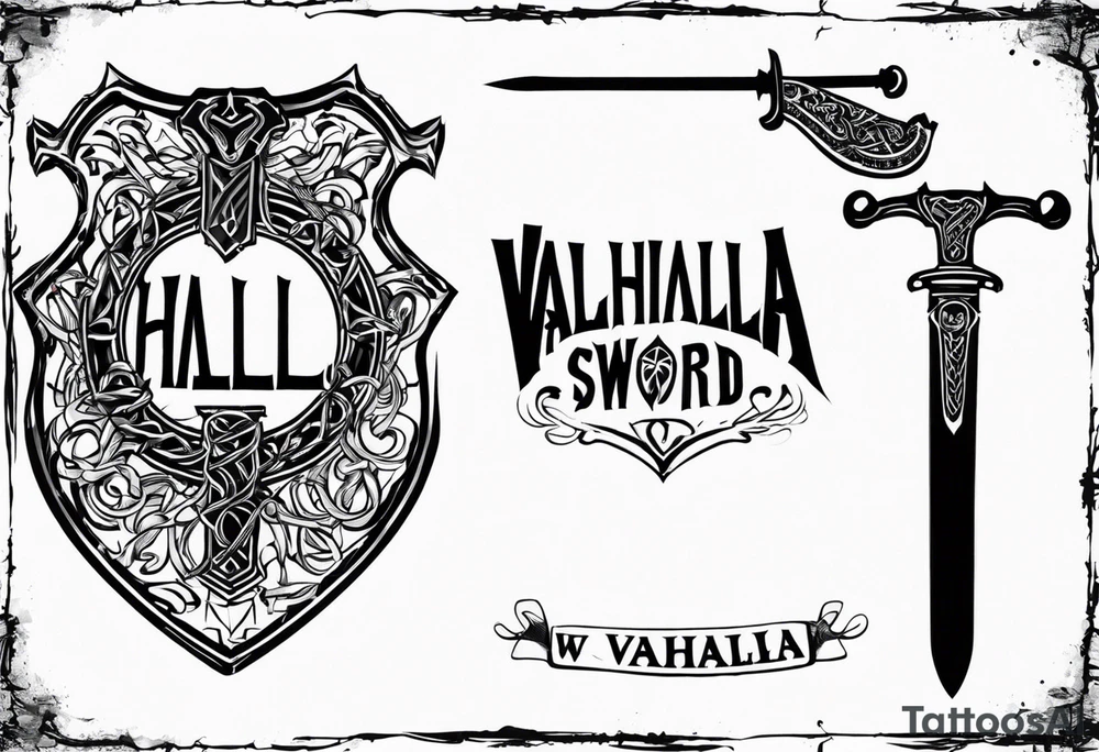 Valhalla sword shield barb wire chain tattoo idea