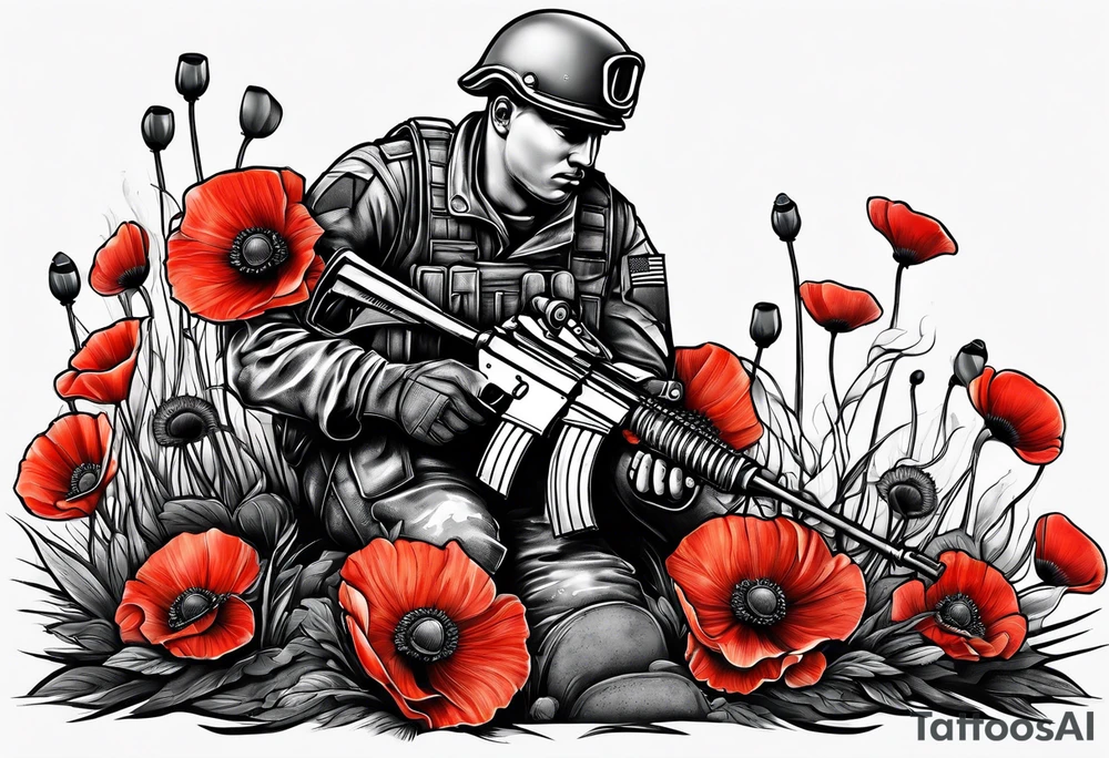 Fallen soldier memorial with poppy tattoo idea
