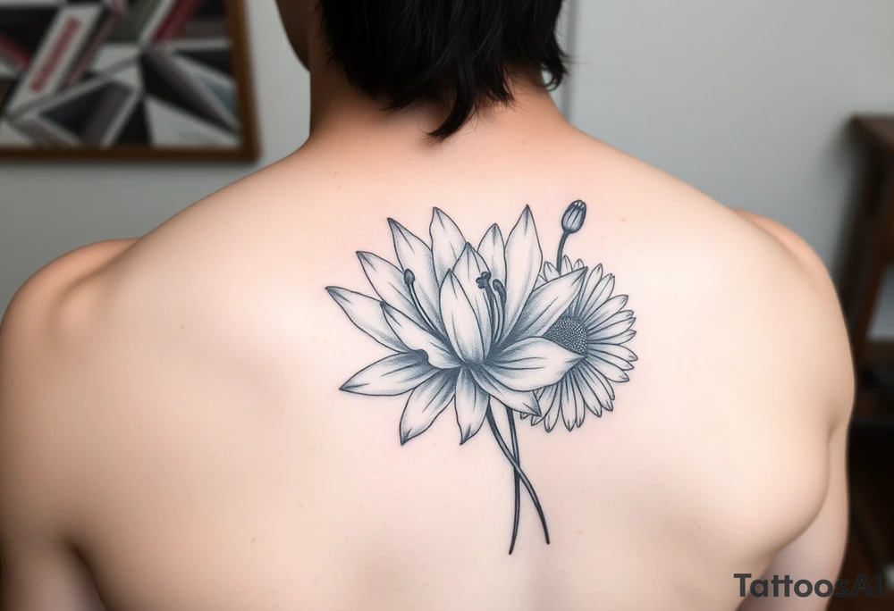 Water lily and daisy watercolor tattoo idea