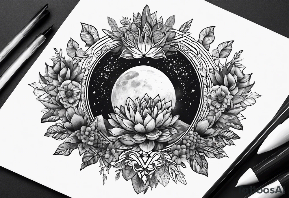 Universe and plants tattoo idea