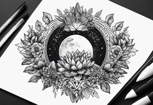 Universe and plants tattoo idea