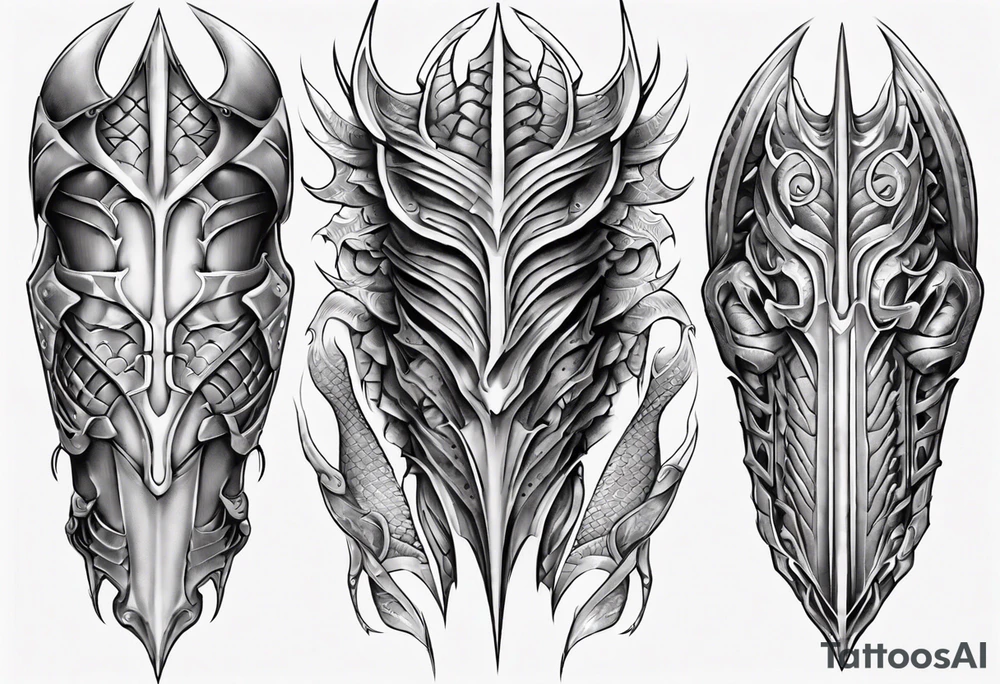 Dragonscale Leg armor symmetrical tattoo idea