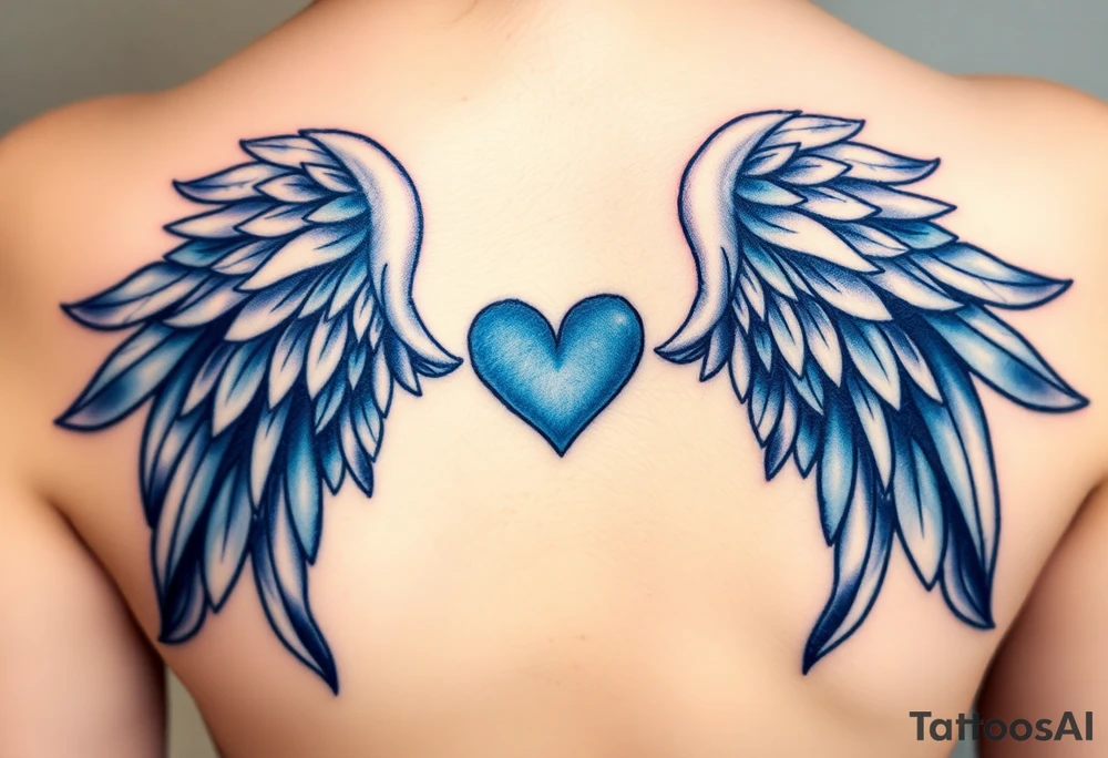 Angel wings, blue, heart tattoo idea