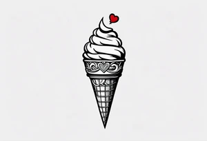 small ice cream cone with small red heart on it somewhere while representing Paris tattoo idea