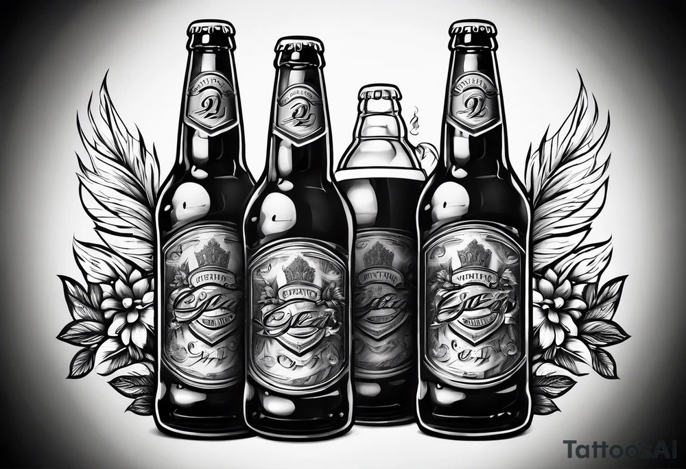 two beer bottles cheersing tattoo idea