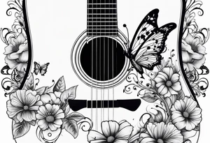 Guitar with flowers growing off the side, butterflies tattoo idea