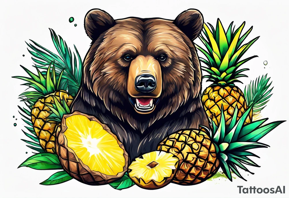 Bear loves pineapples and coconuts tattoo idea