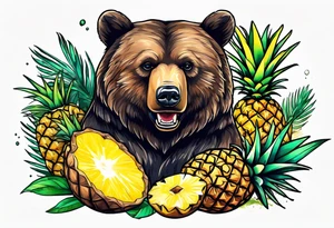 Bear loves pineapples and coconuts tattoo idea