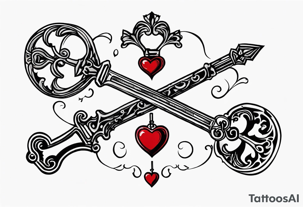 heart shaped antique skeleton key tattoo idea