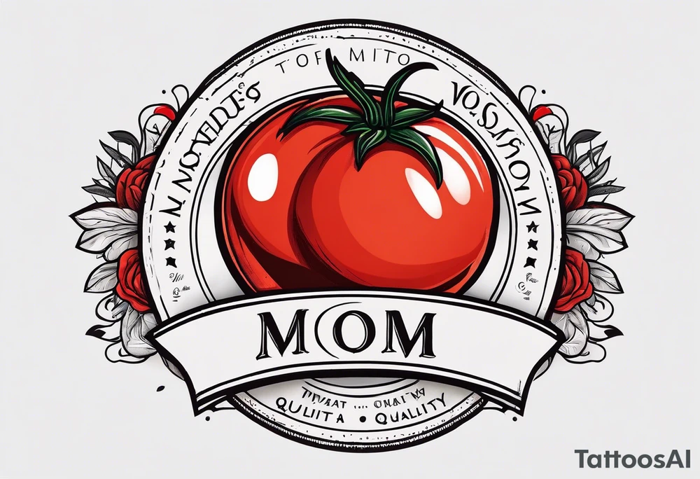 Red tomato with a mom banner around it tattoo idea