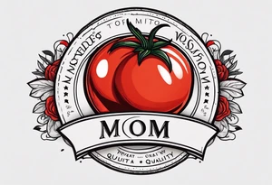 Red tomato with a mom banner around it tattoo idea