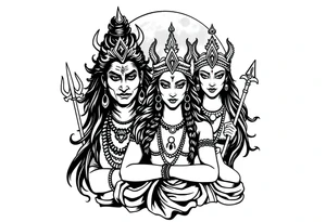 Lord Shiva, Godess Kali, Godess Lilith Together with the moon in the background tattoo idea