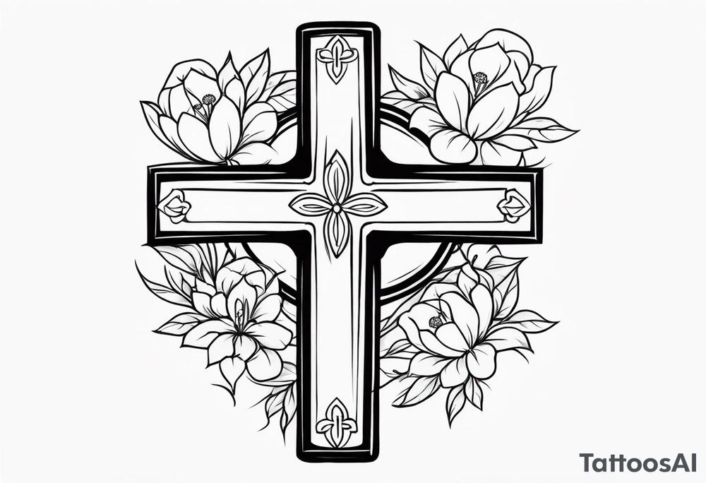 Cross with flowers tattoo idea