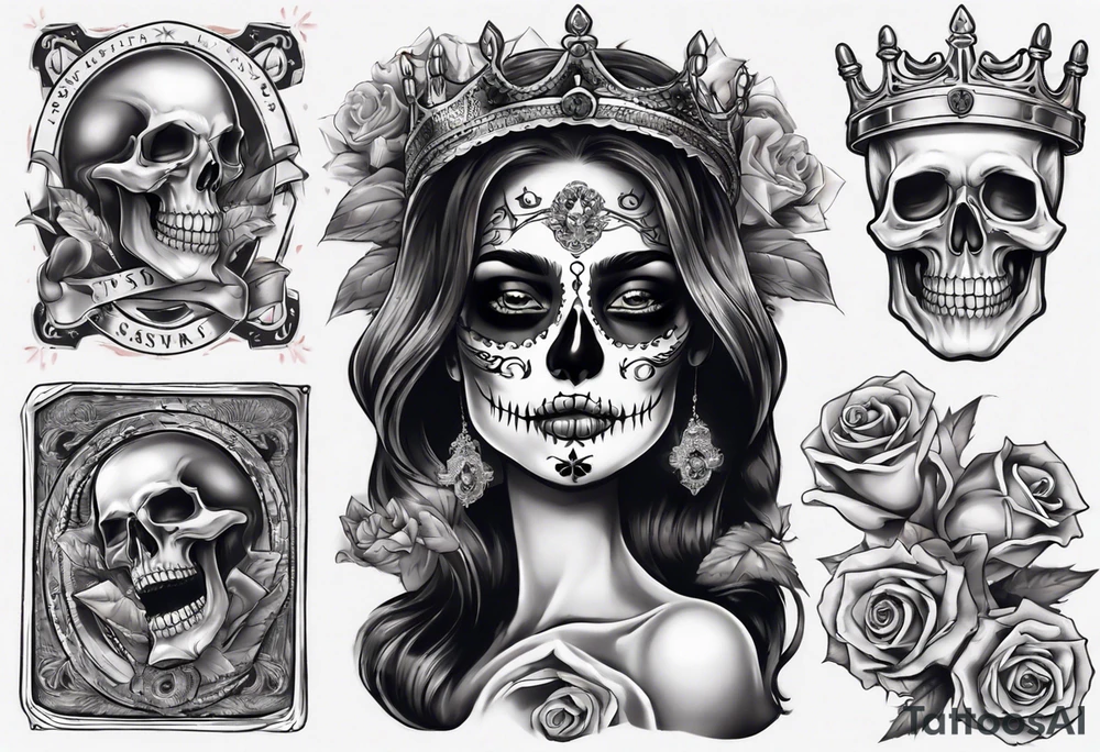 santa la muerta with money and crown
on card tattoo idea
