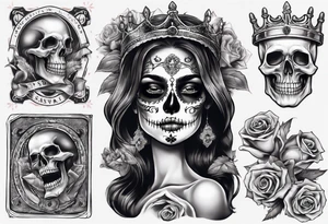 santa la muerta with money and crown
on card tattoo idea