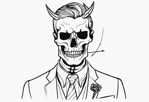 the devil wears a suit and tie writing with a skeleton tattoo idea
