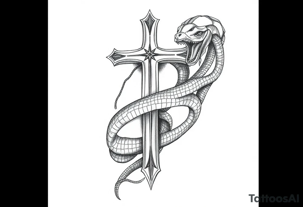 A cross slaying the snake tattoo idea