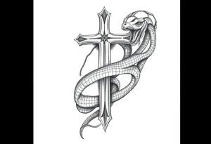 A cross slaying the snake tattoo idea