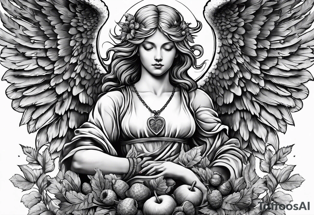 angel holding an acorn tattoo idea