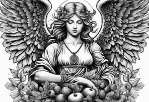 angel holding an acorn tattoo idea