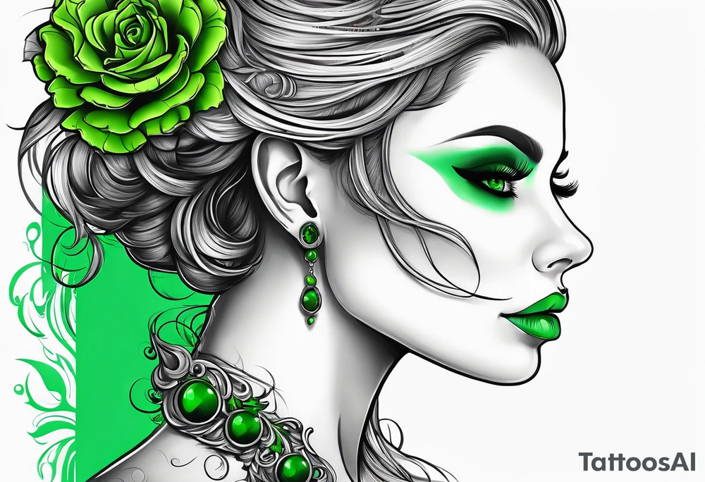 Woman’s scull profile with green eyes. tattoo idea