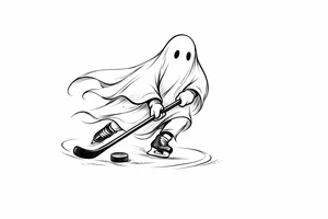 Minimalist ghost silhouette stickhandling a puck on ice tattoo idea