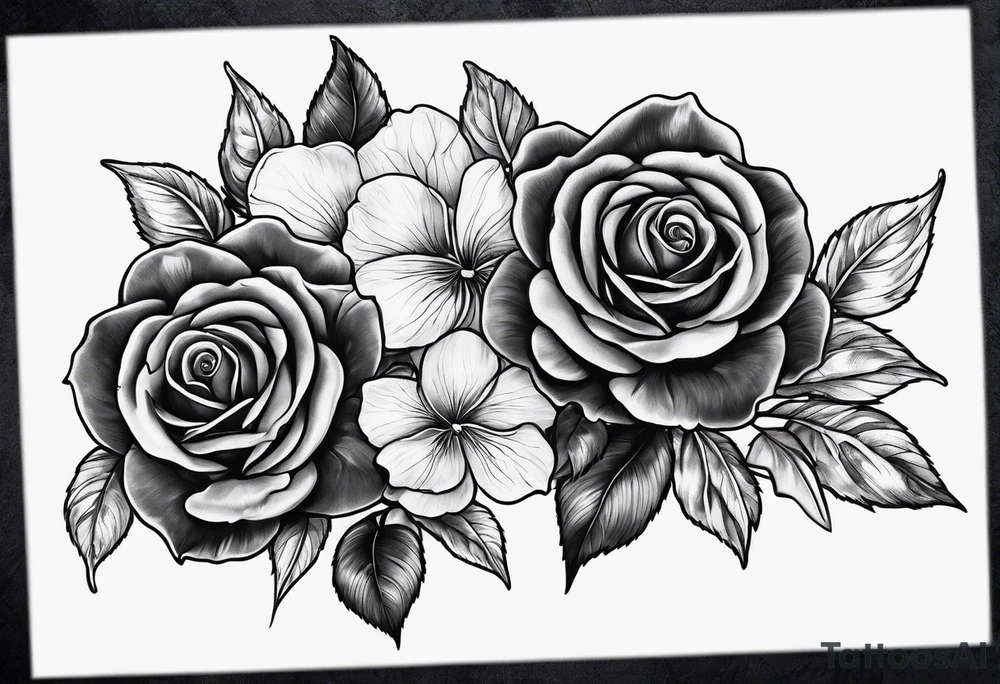 one rose and two violets tattoo idea