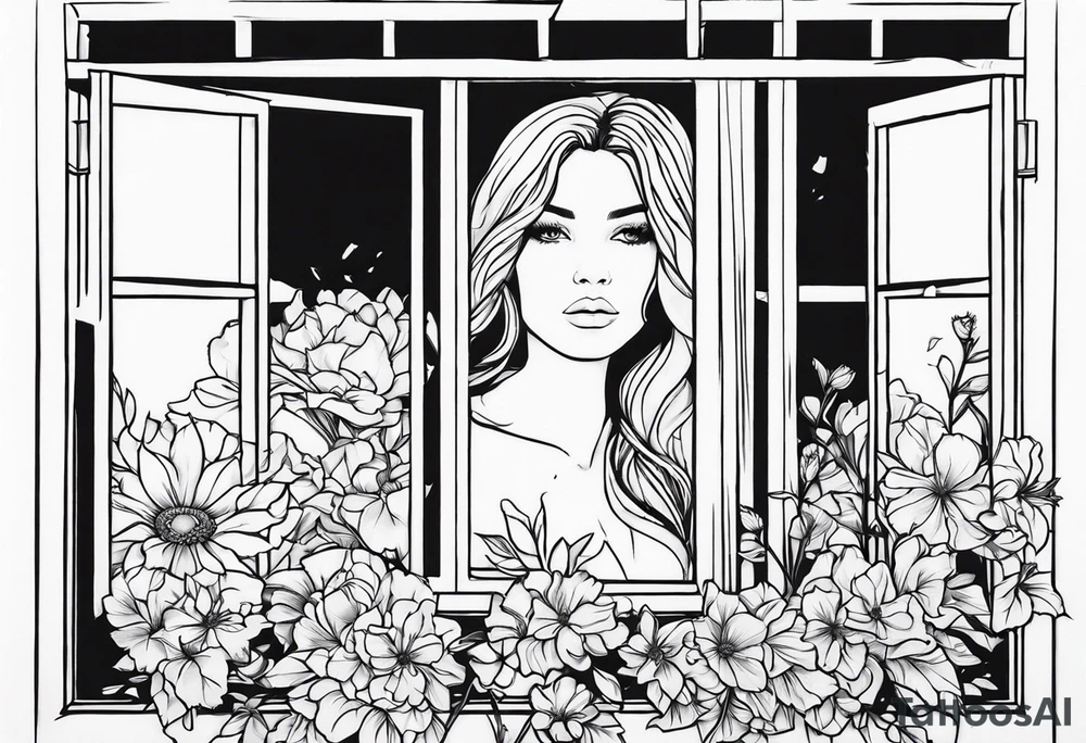 Broken window, flowers, beauty, look into my eyes tattoo idea