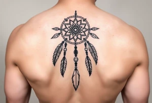 native dreamcatcher with flowing feathers and sacred beads tattoo idea