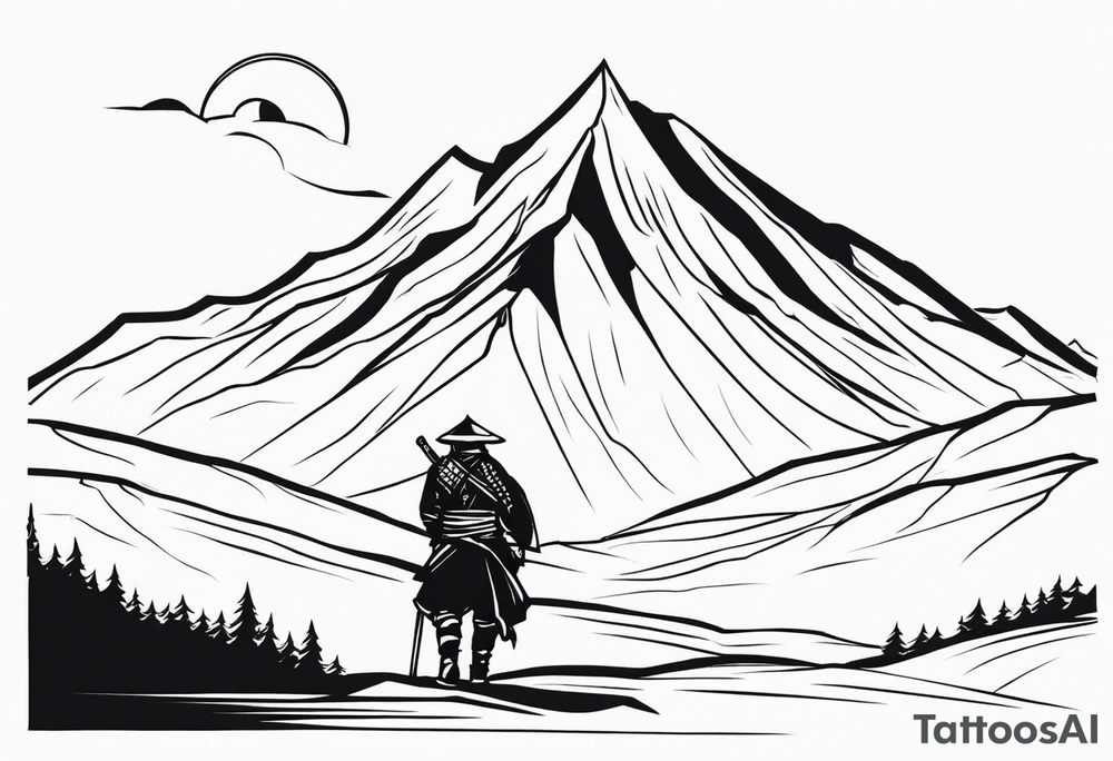 Montagne avec samouraï tattoo idea