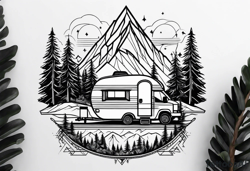 geometric mountains with an rv trailer
and trees tattoo idea geometric mountains with an rv trailer
and trees tattoo idea