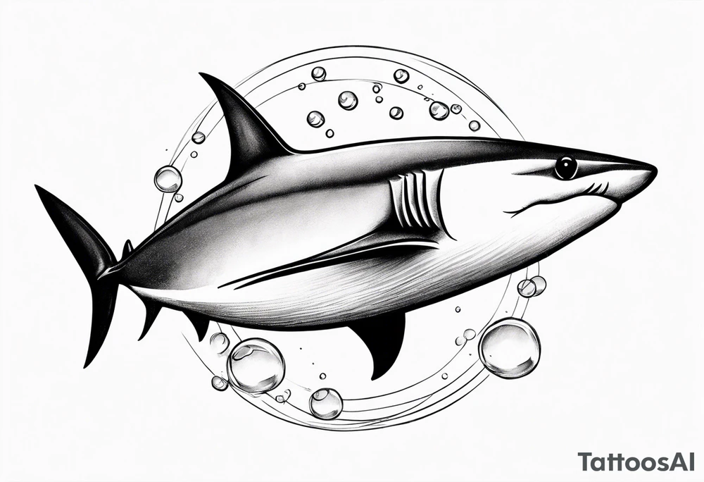 Cute Thresher shark going in a circle or curled up with 1 or two small bubbles around tattoo idea