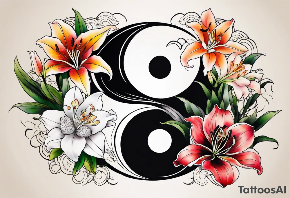 Half of Yin Yang incorporated 
Lilies tattoo idea