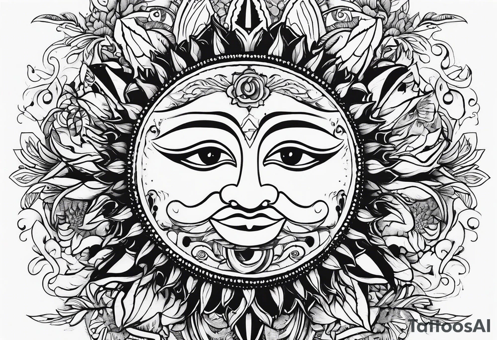 a simple sun with eyes and mouth tattoo idea
