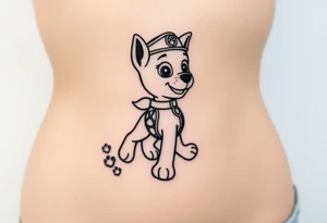 Walking Paw Patrol member leaving a realistic textured paw print behind him. tattoo idea
