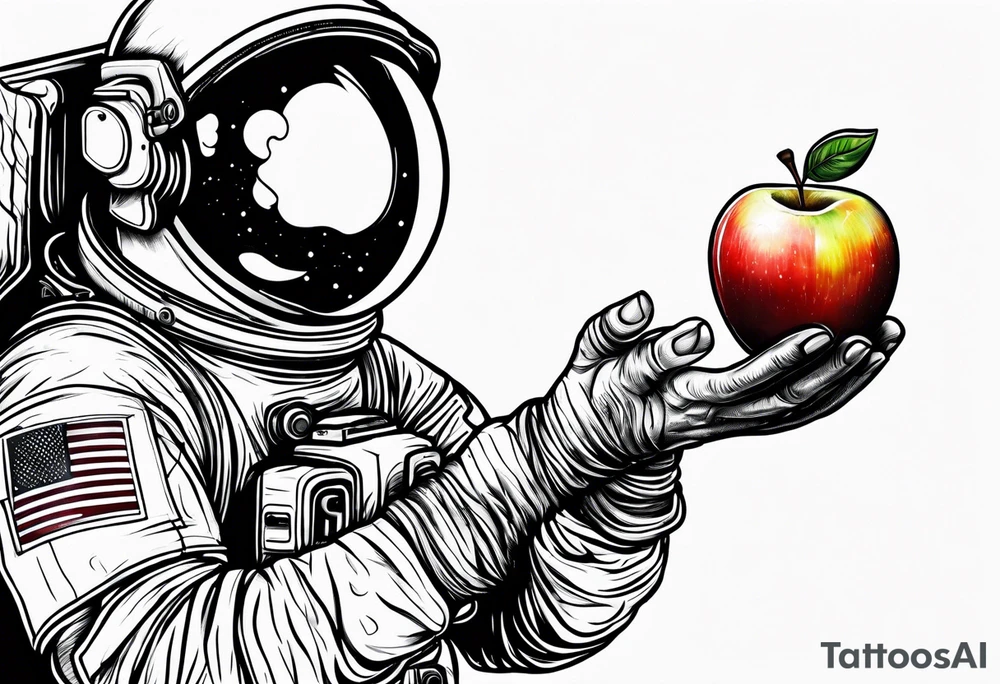 astronaut picking an apple tattoo idea