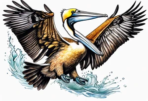 action diving pelican tattoo idea