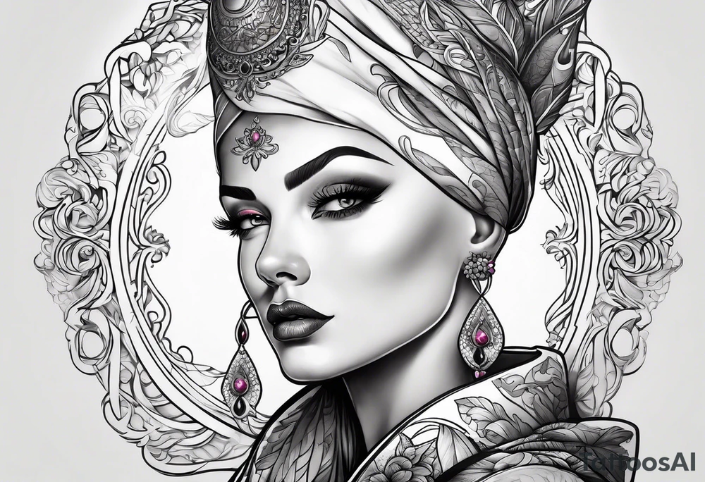 Bald woman tattoo idea