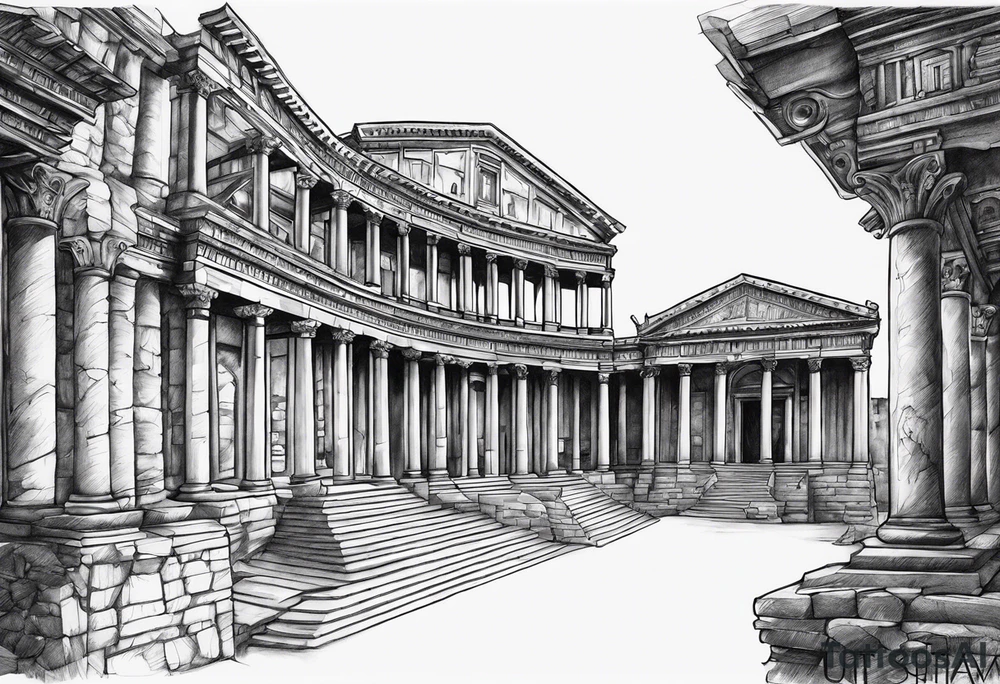 Ancient Roman City buildings tattoo idea