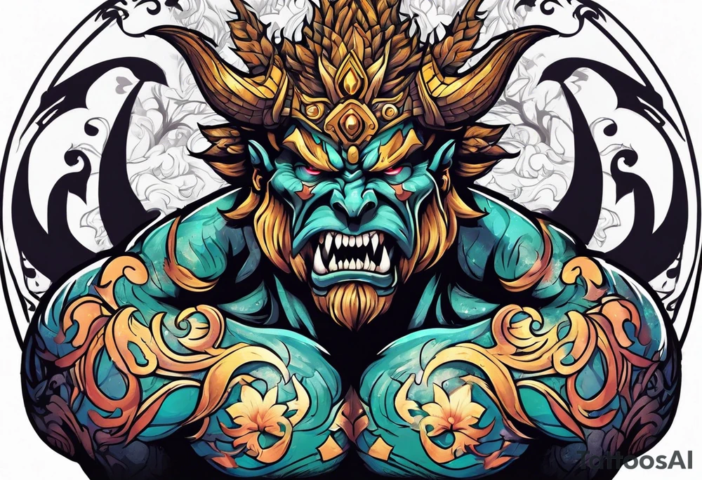 Old bodybuilder monster tattoo idea