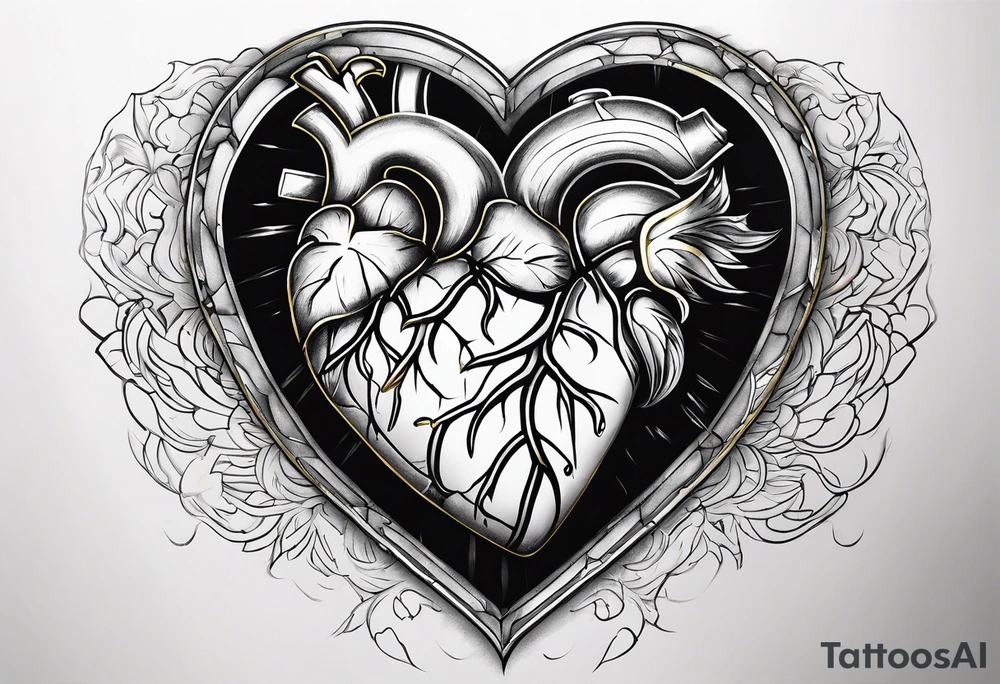 Realistic broken  heart with gold sealant lines tattoo idea