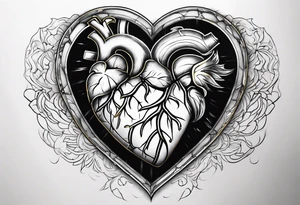 Realistic broken  heart with gold sealant lines tattoo idea