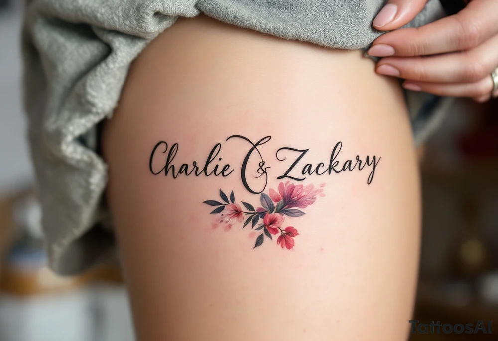 Create a delicate tattoo design that seamlessly integrates the initials of "Charlie" and "Zackary" in graceful, flowing cursive. Enclose the names within a softly stylized symbol that embodies strength and unity . The overall design should evoke warmth and protection while remaining refined and understated tattoo idea