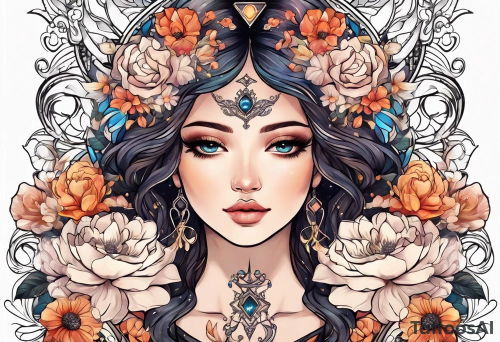 Gemini symbol with flowers tattoo idea